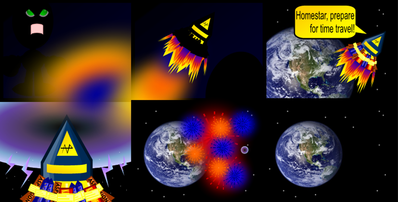 Authors Comments: This comic got a little glitchy near the middle with the overlapping fill effects and gradients, but I think it turned out pretty well. And just in case your wondering, that pic of Earth was not made in Powerpoint. That woulda taken forever. So, this wraps up Chapter One. I kinda like my finale firework show and then... all is quiet. Onward to chapter two!